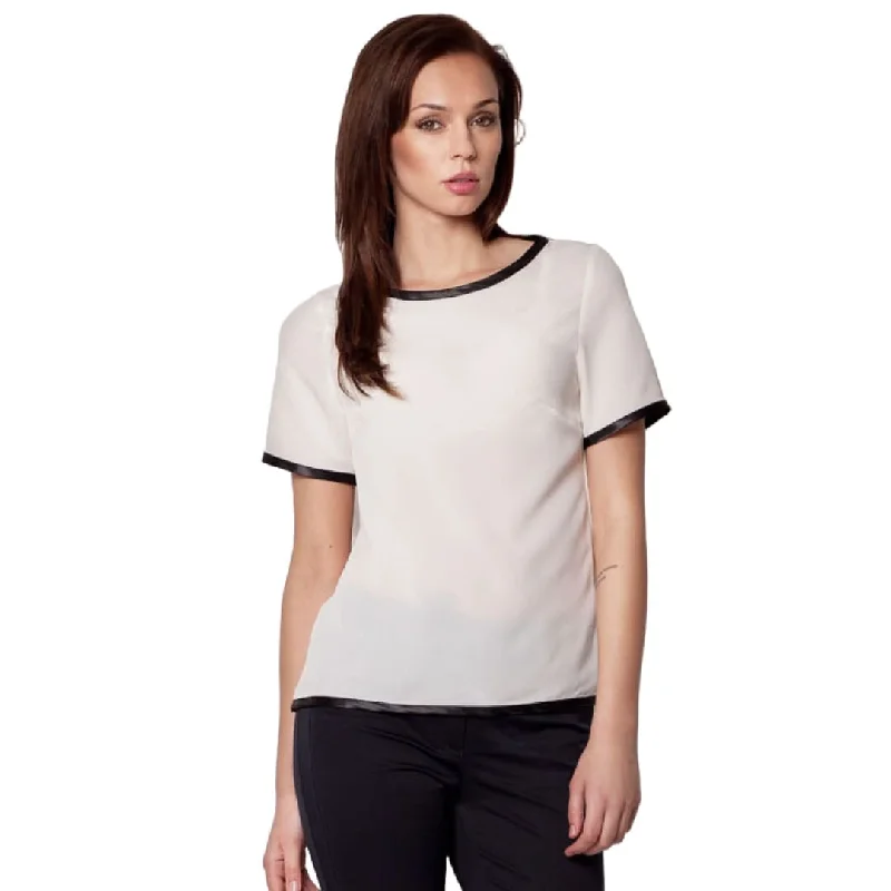 Urban Chic Eco-Leather Trim Blouse Classic Minimalist Blouse