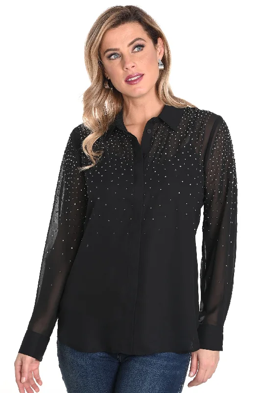 Frank Lyman 243414U Black Blouse Stud Detail Cami Lining Silky Tunic Blouse