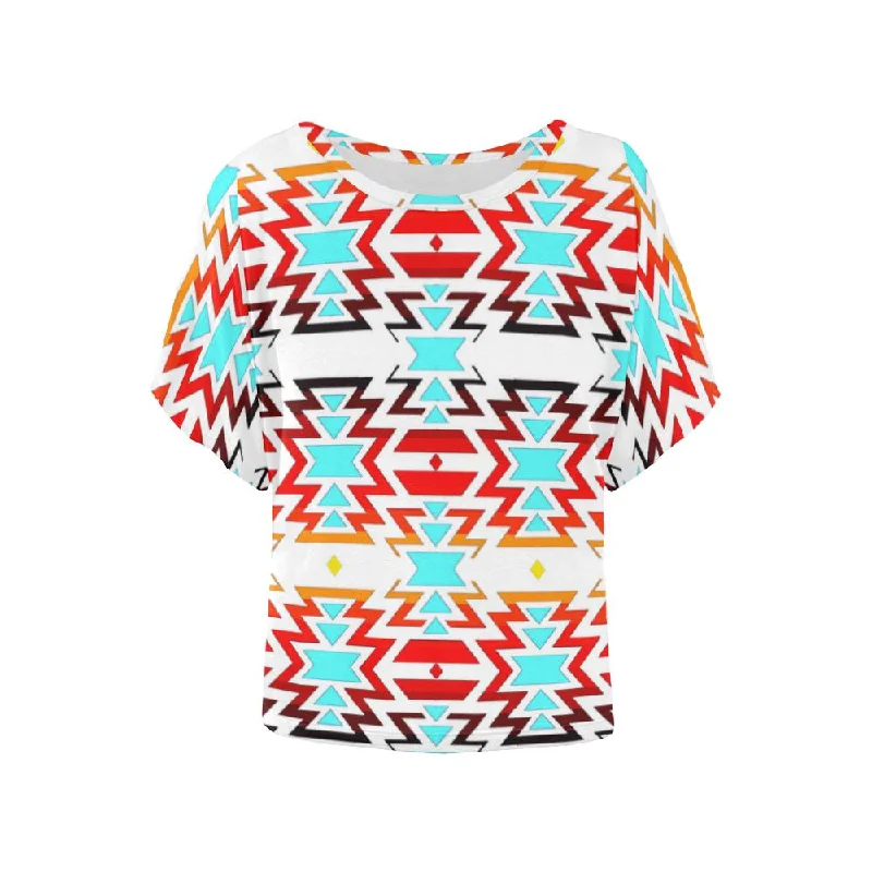White Fire and Sky Women's Batwing-Sleeved Blouse T shirt Elegant Peplum Blouse