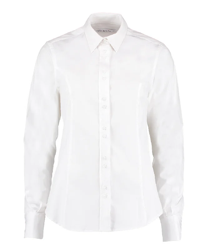 White - Women's city business blouse long sleeve Sheer Mesh Blouse