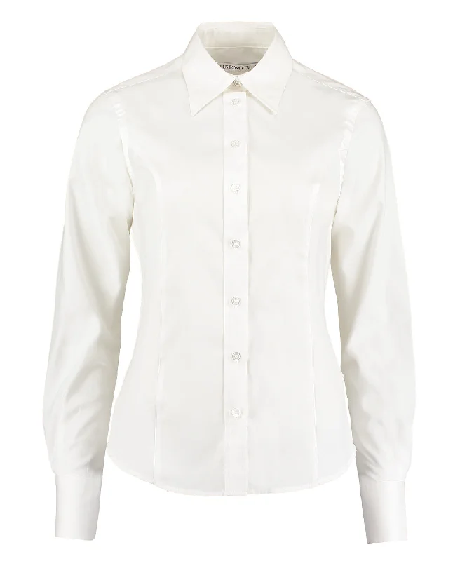 White* - Women's corporate Oxford blouse long-sleeved (tailored fit) Lightweight Tunic Blouse