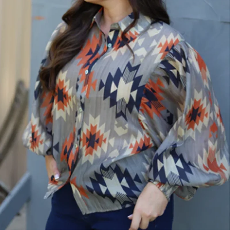 Aztec Blouse Cotton Casual Blouse