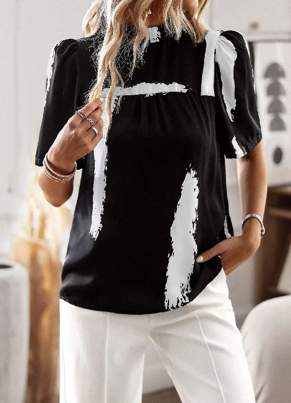 Women Loose Casual Digital Printing Half Turtleneck Blouse Slim Fit Blouse