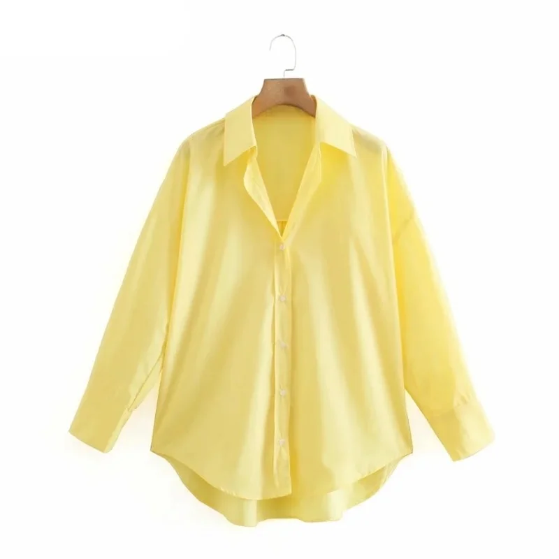 Women Simply Candy Color Casual Slim Poplin Shirts Office Ladies Long Sleeve Blouse Roupas Chic Chemise Tops Embroidered Cotton Blouse