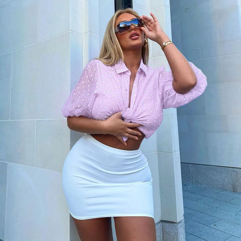 Women'S Fashion Casual Dotted Chiffon Shirt Blouse Drape Neck Blouse