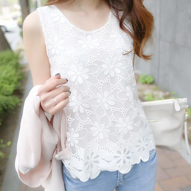 Women's Plus Size Sexy Sleeveless Lace Floral V-Neck Elegant Blouse Satin Long Blouse Women's Plus Size Sexy Sleeveless Lace Floral V-Neck Elegant Blouse Satin Long Blouse