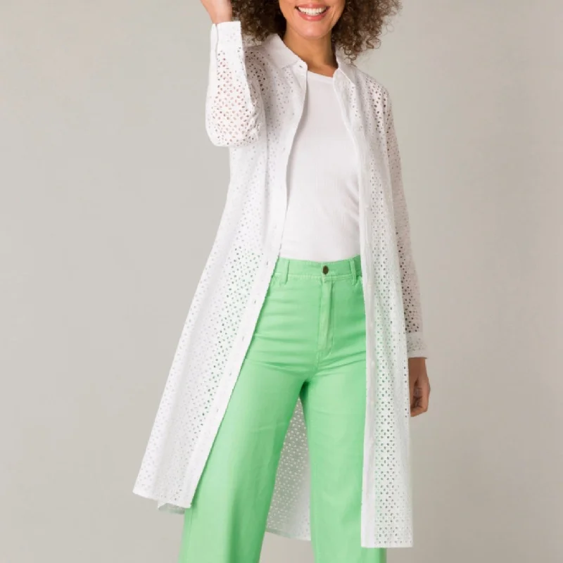 Yest long white detail blouse Asymmetric Hem Blouse