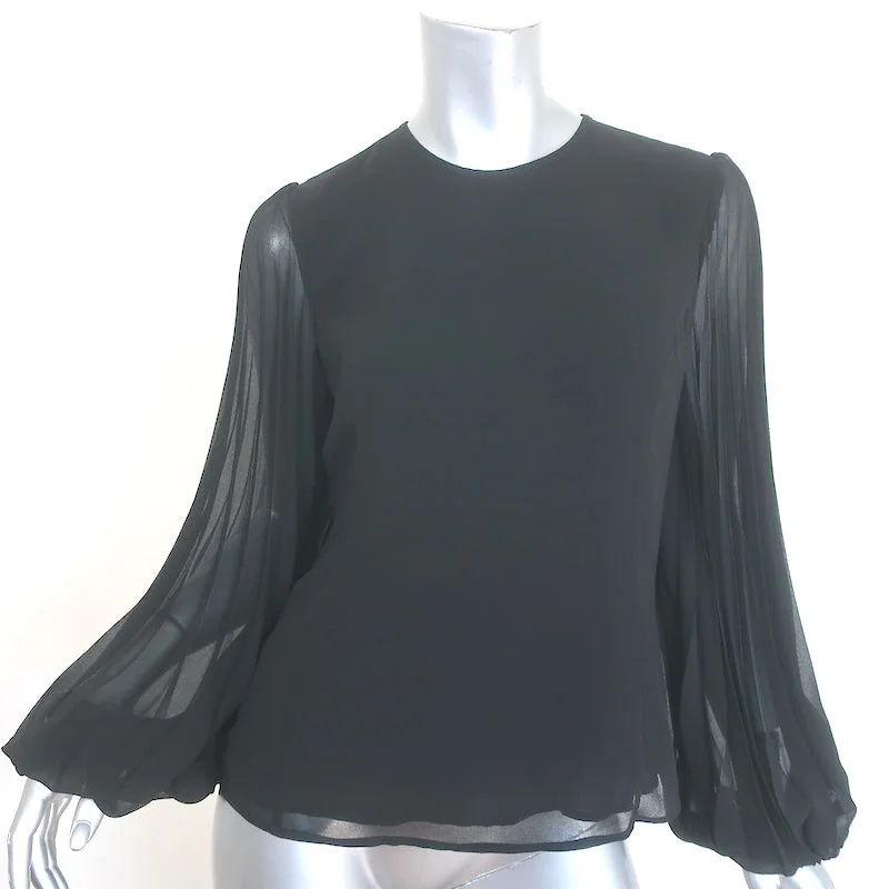 Zimmermann Pleated Chiffon-Sleeve Blouse Black Crepe Size 2 Loose Oversized Blouse