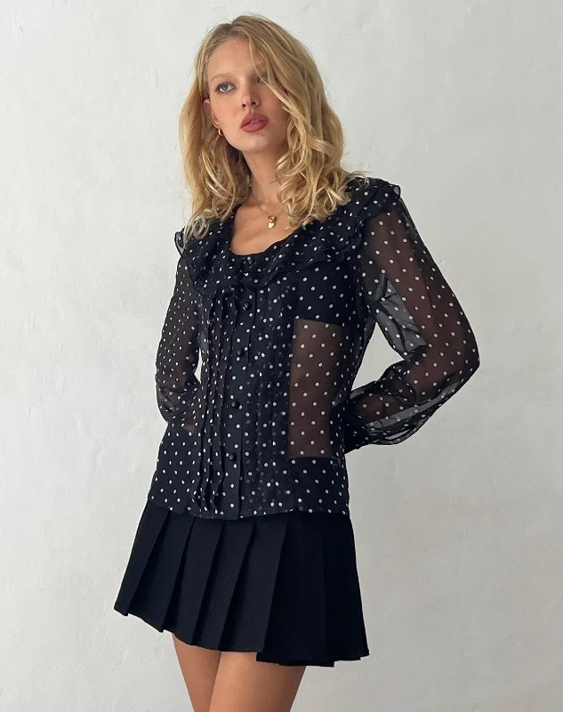 Zinnia Blouse in Polka Black Chiffon Polished Work Blouse