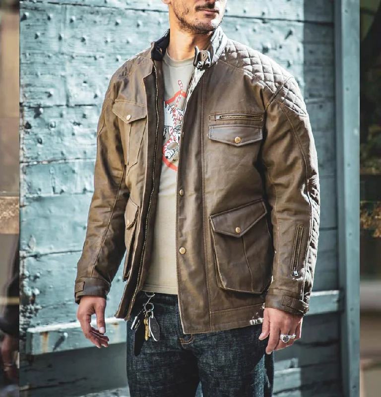 Age of Glory Mission Waxed Cotton Jacket in Brown Knit Fabric Woven Fabric Fleece Fabric