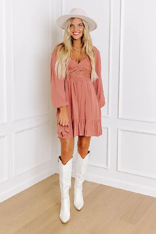All The Sway Lace Mini Dress In Rustic Rose Fashionable Mini Dress with Pockets