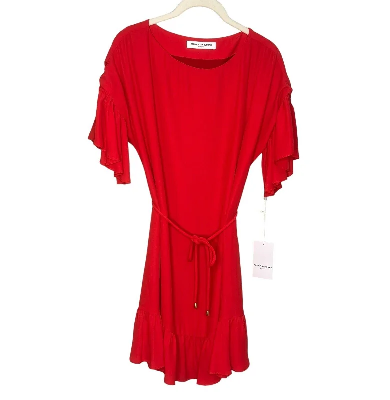 Amanda Uprichard Red Short Sleeve Ruffle Hem Mini Dress w Tie Size Small NEW Cozy Ruched Mini Dress Amanda Uprichard Red Short Sleeve Ruffle Hem Mini Dress w Tie Size Small NEW Cozy Ruched Mini Dress