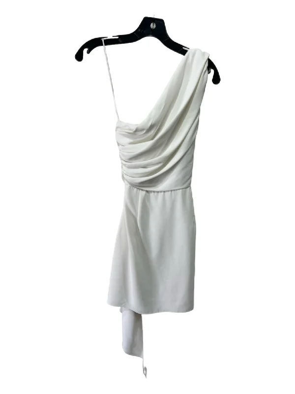 Amanda Uprichard Size XS White Polyester One Shoulder Gathered Belted Mini Dress Fashionable Button-Front Mini Dress Amanda Uprichard Size XS White Polyester One Shoulder Gathered Belted Mini Dress Fashionable Button-Front Mini Dress