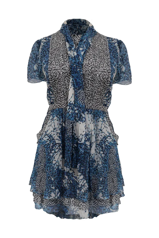 Abstract Mini Dress With Ribbon Fashionable Lace-Trim Mini Dress