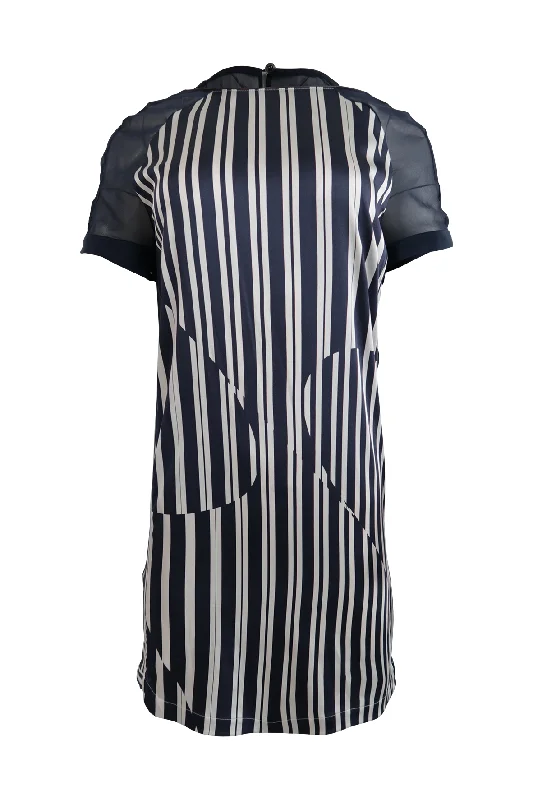 Navy & White Striped See-Through Back Mini Dress Trendy Lace Mini Dress