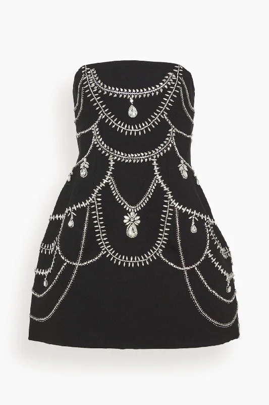 Arta Bustier Mini Dress in Black Fashionable Lace-Trim Mini Dress