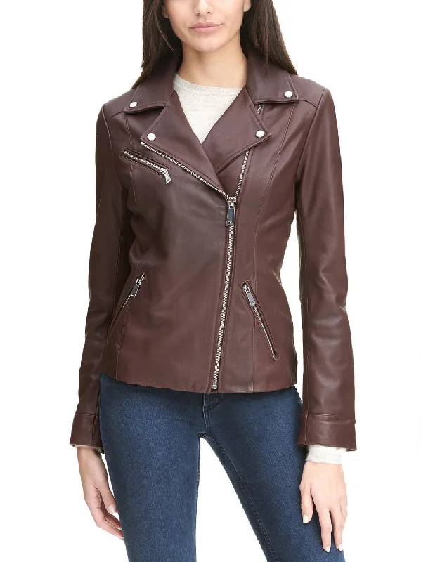Asymmetrical Zip Leather Jacket w/ Metallic Details Burgundy Knit Jacket Woven Jacket Fleece Jacket Asymmetrical Zip Leather Jacket w/ Metallic Details Burgundy Knit Jacket Woven Jacket Fleece Jacket