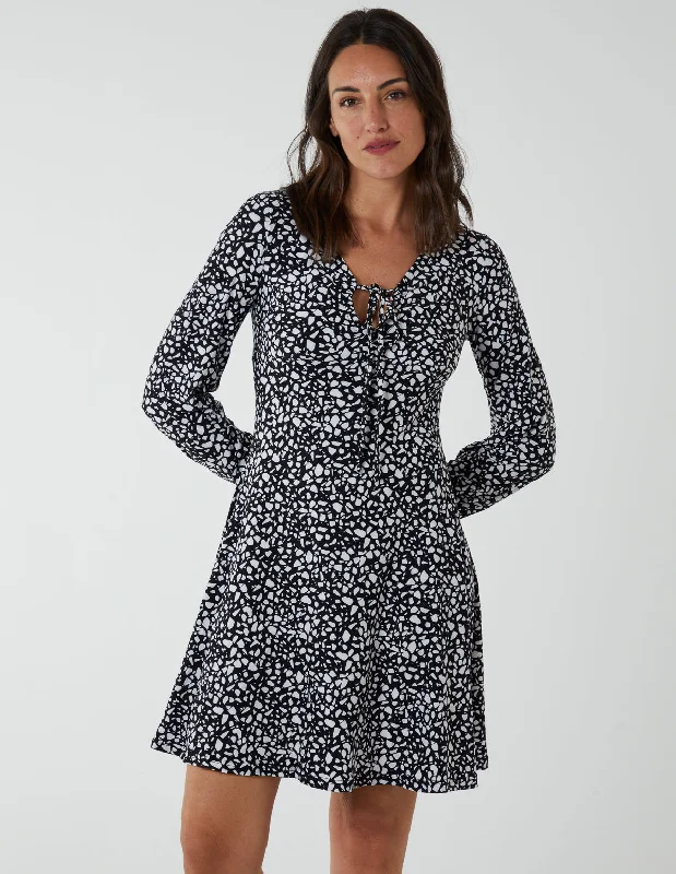 Tie Neck Fit And Flare Mini Dress Trendy Crossover Mini Dress