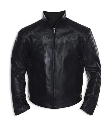 Batman Begins Leather Jacket Zippered Front Buttoned Front Snap Front