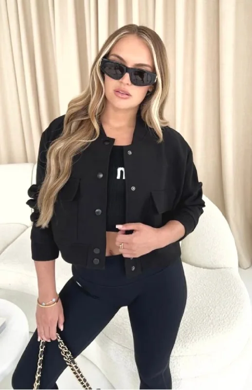 BLACK CROPPED LONG SLEEVE CARGO ZARA JACKET Nylon Fabric Polyester Fabric Spandex Fabric BLACK CROPPED LONG SLEEVE CARGO ZARA JACKET Nylon Fabric Polyester Fabric Spandex Fabric