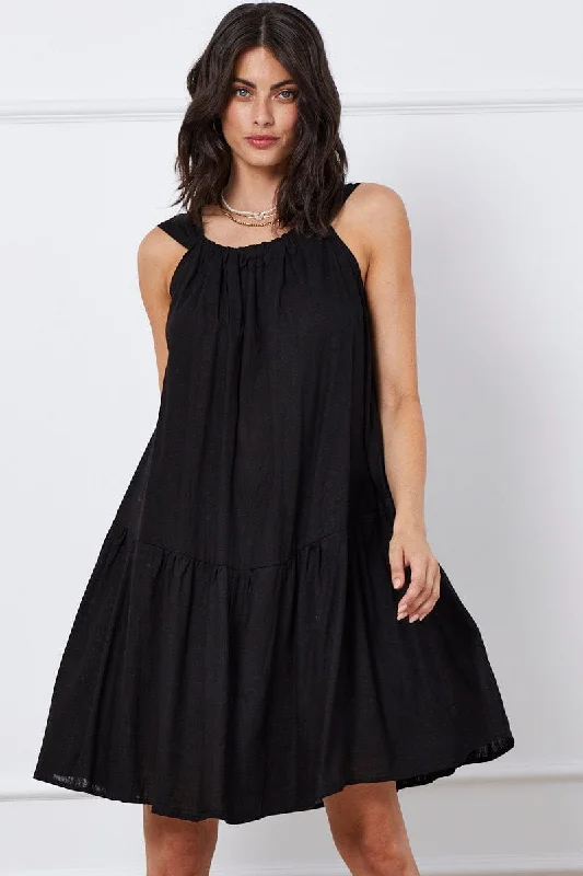 Black Mini Dress Sleeveless Comfortable Boho Mini Dress