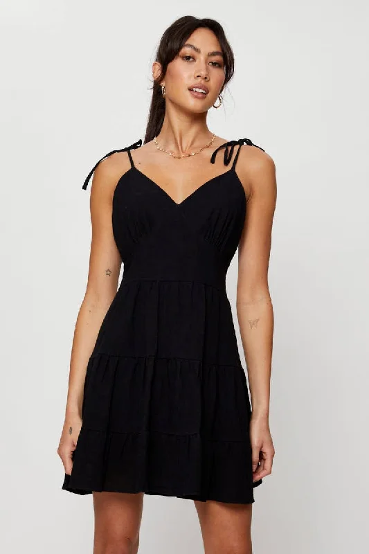 Black Mini Dress Sleeveless Trendy A-Line Mini Dress