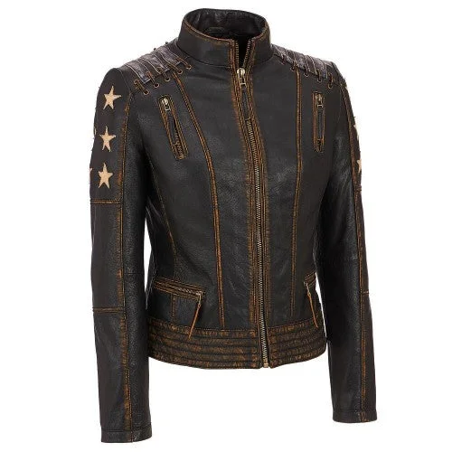 Black Rivet Womens Distressed Stars Stripes Leather Jacket Wool Jacket Cashmere Jacket Tweed Jacket Black Rivet Womens Distressed Stars Stripes Leather Jacket Wool Jacket Cashmere Jacket Tweed Jacket