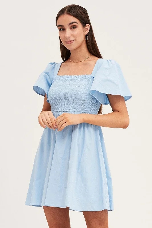 Blue Mini Dress Square Neck Trendy Camisole Mini Dress