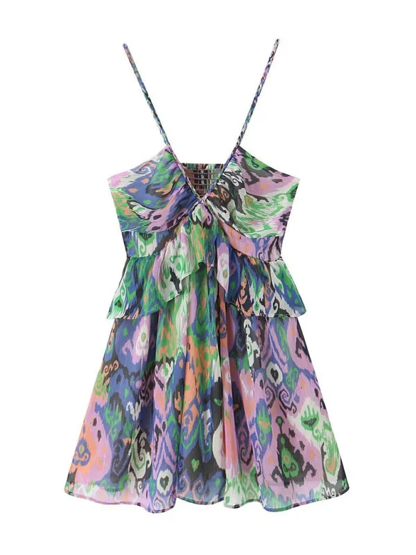Blue Zone Planet |  Isabella's Printed Thin Sling Lingerie-Style Mini Dress Stylish Floral Print Mini Dress