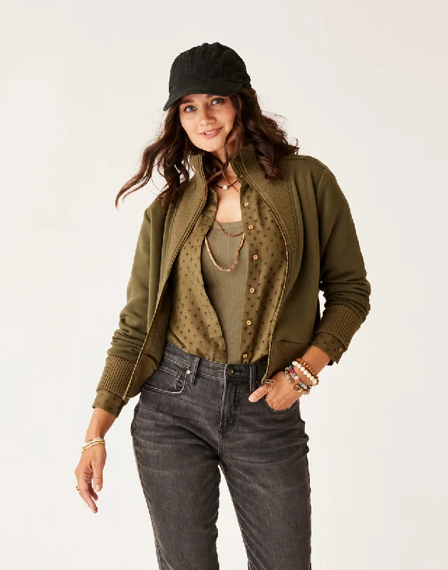 Briar Fleece Jacket: Fir A-Line Jacket Boat Neck Shawl Collar