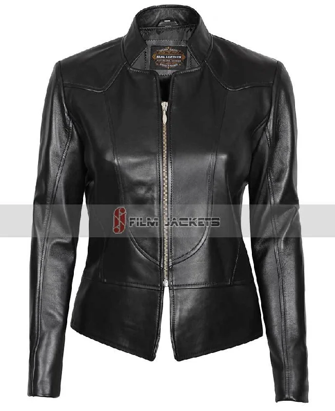 California Womens Black Stylish Leather Jacket Welt Pockets Slit Pockets Flap Pockets California Womens Black Stylish Leather Jacket Welt Pockets Slit Pockets Flap Pockets