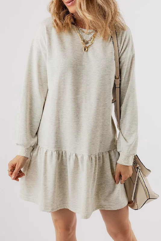 Charlee Puff Sleeve Ruffle Hem Mini Dress Cozy Knit Mini Dress