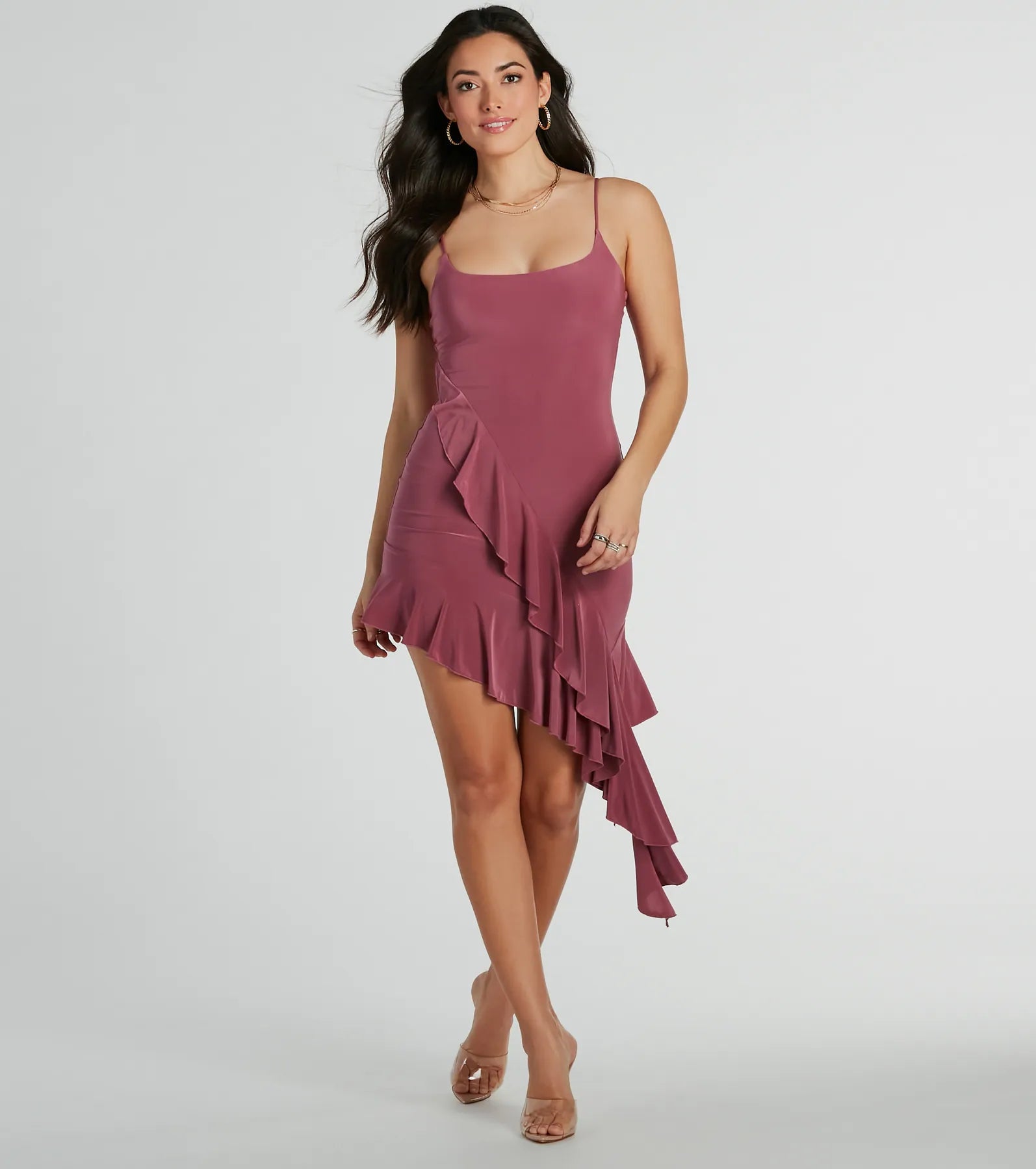 Charmed Persona Scoop Neck Ruffled Mini Dress Cozy Cotton Mini Dress