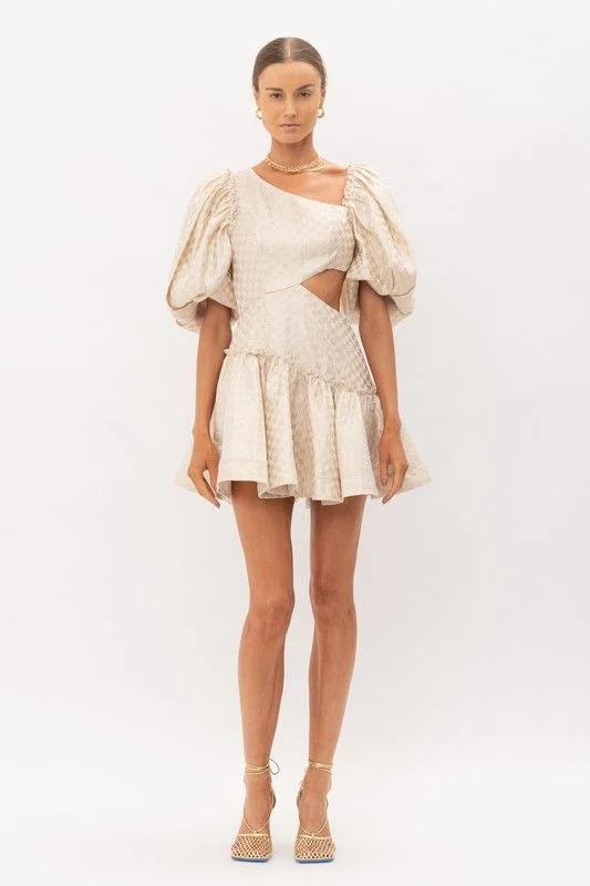 Checkered Jacquard Asymmetrical Mini Dress Trendy Lace Mini Dress