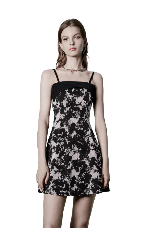 Chic Flocked A-Line Mini Dress with Abstract Design Cozy A-Line Mini Dress