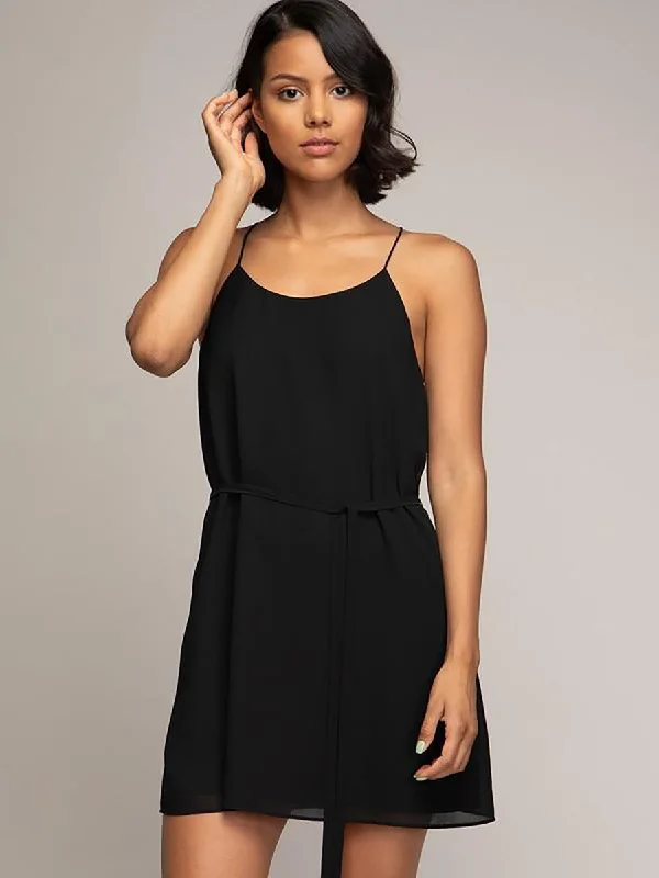 Chloe Black Racerback Satin Sleeveless Mini Dress Cozy Wraparound Mini Dress