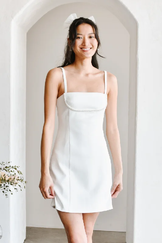 Colette Mini Dress with Pearl Detail Chic Bohemian Mini Dress