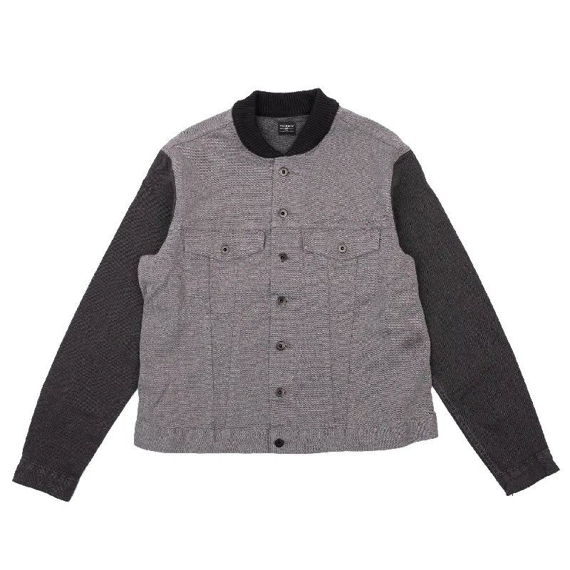 Color Block Denim Jacket - Black/Grey Print Jacket Jacquard Jacket Patchwork Jacket Color Block Denim Jacket - Black/Grey Print Jacket Jacquard Jacket Patchwork Jacket