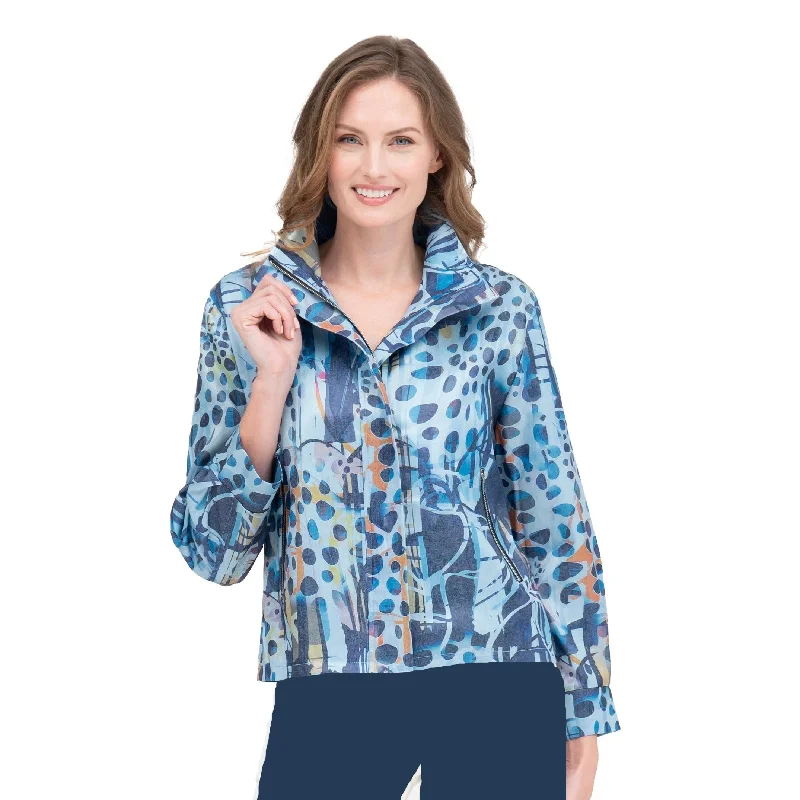 Damee Abstract Art-Print Short Jacket  - 4869-DNM Satin Jacket Silk Jacket Chiffon Jacket