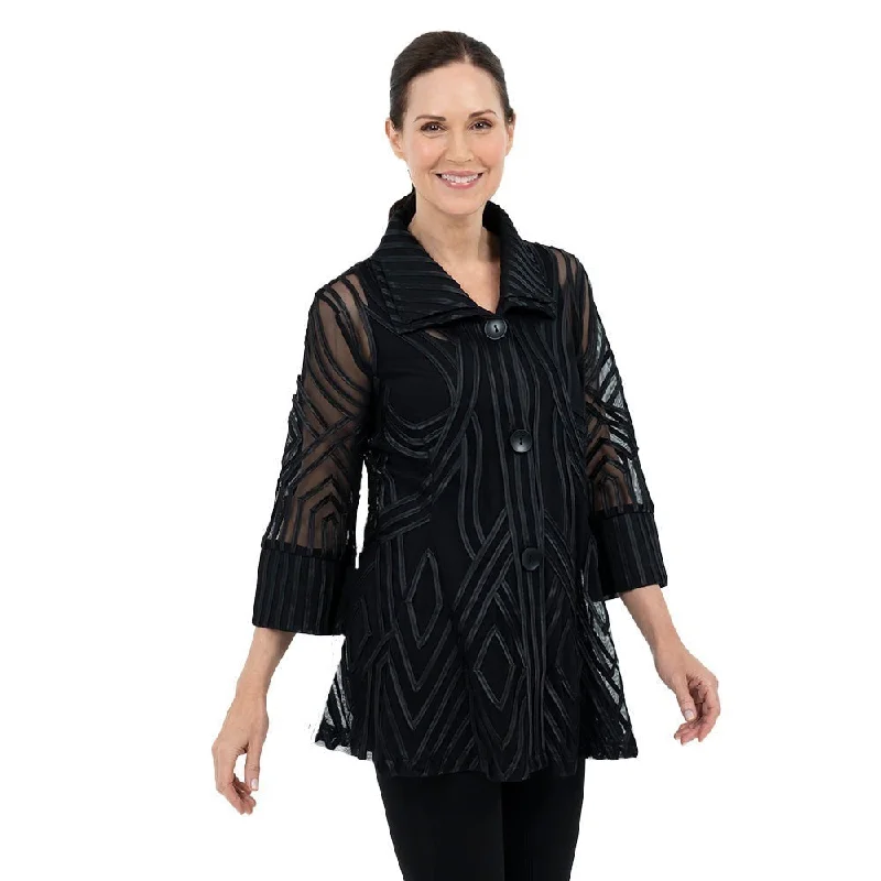 Damee Two-Tone Soutache With Mesh Jacket in Black - 2363-BK Satin Fabric Silk Fabric Chiffon Fabric Damee Two-Tone Soutache With Mesh Jacket in Black - 2363-BK Satin Fabric Silk Fabric Chiffon Fabric