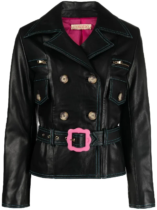CORMIO Florence double-breasted belted leather jacket Oversized Jacket Tailored Jacket Straight Jacket CORMIO Florence double-breasted belted leather jacket Oversized Jacket Tailored Jacket Straight Jacket