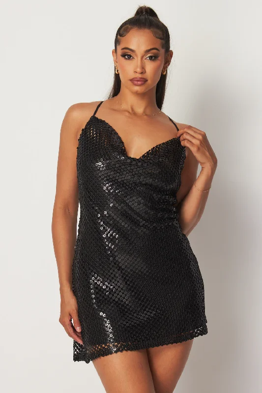 Marcella Cross Back Sequin Mini Dress Chic Puff Sleeve Mini Dress