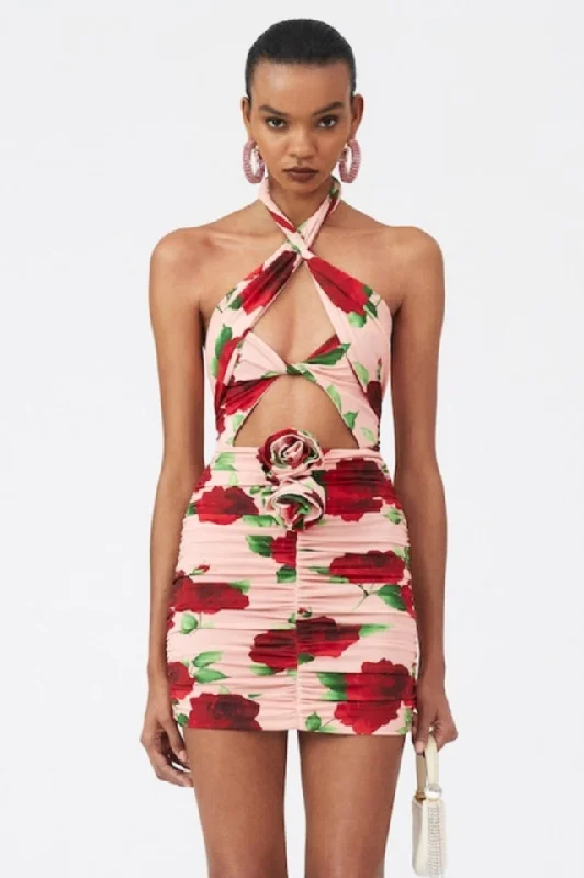 Cutout Ruched Floral Jersey Mini Dress Classic Floral Mini Dress