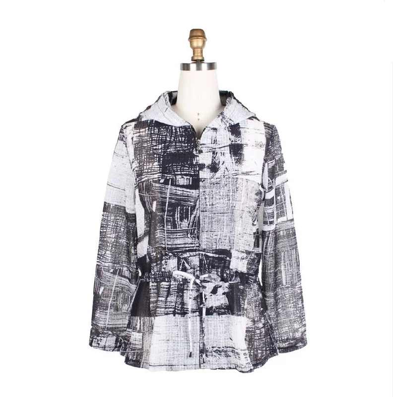 DAMEE ABSTRACT PRINT Semi-Sheer Hooded JACKET - 4727 - Sizes L - XXL Insulated Jacket Fitted Jacket Loose Jacket DAMEE ABSTRACT PRINT Semi-Sheer Hooded JACKET - 4727 - Sizes L - XXL Insulated Jacket Fitted Jacket Loose Jacket