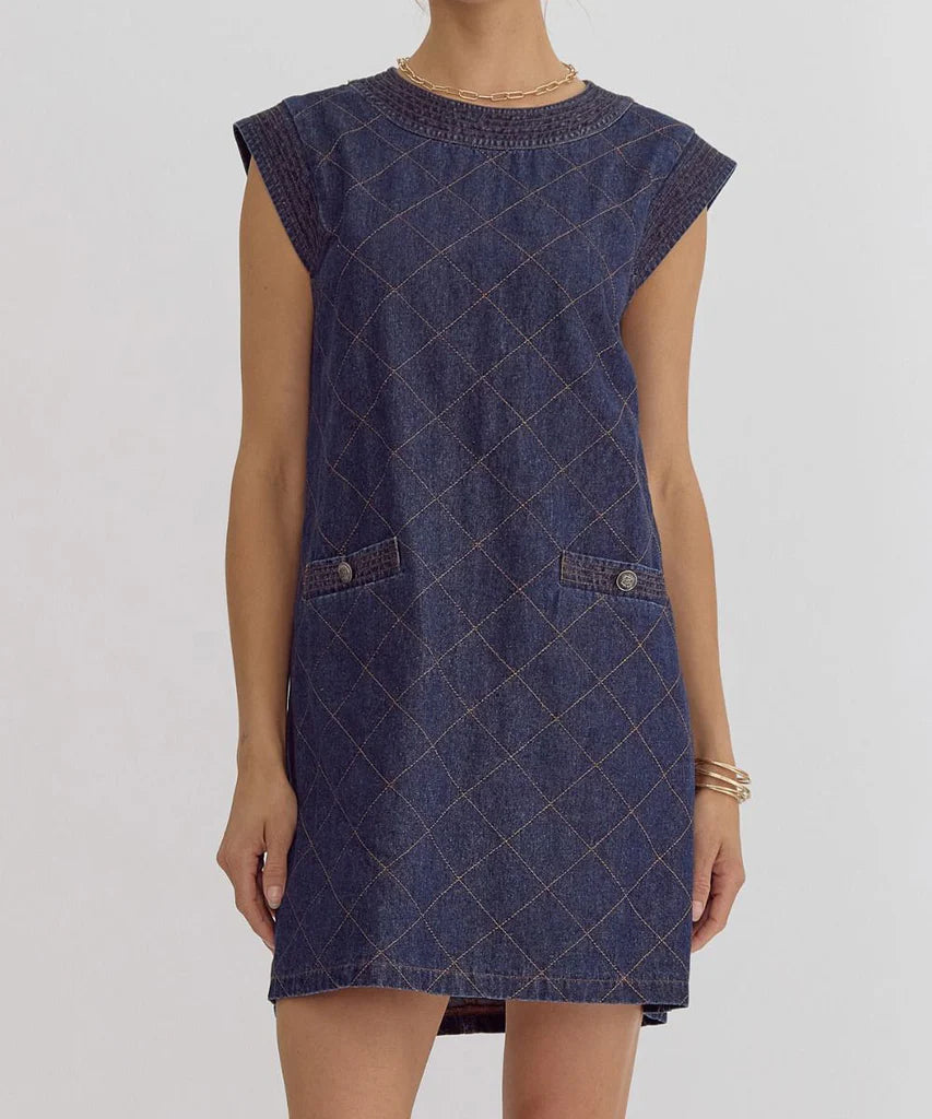 Denim Round Neck Sleeveless Mini Dress Trendy Tie-Dye Mini Dress