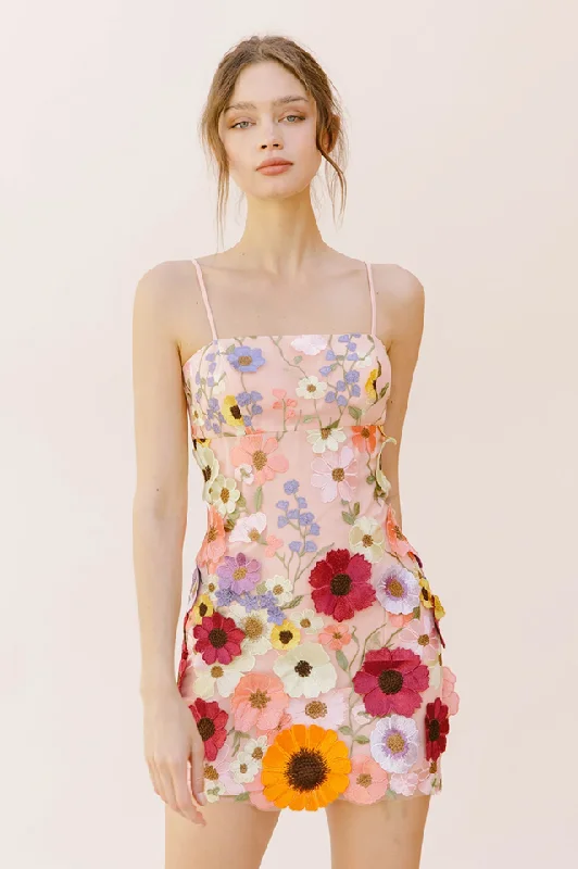 Estelle Floral Embroidered Mini Dress Casual Button-Up Mini Dress