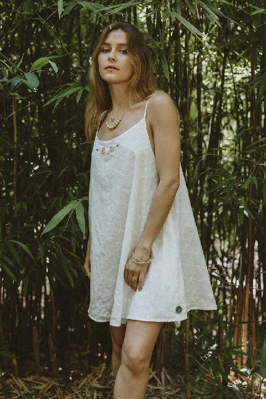 Eyelet Trapeze Mini Dress Elegant Silk Mini Dress
