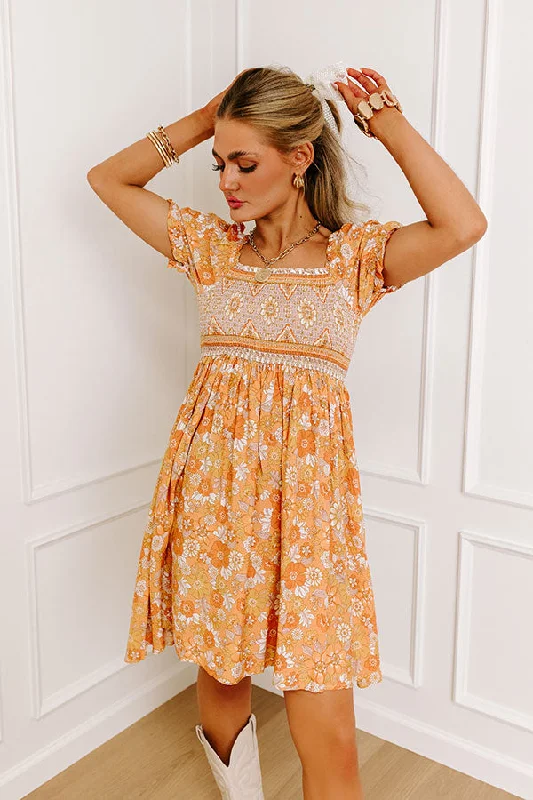 Fan Fav Smocked Floral Mini Dress in Orange Cozy Knitted Mini Dress