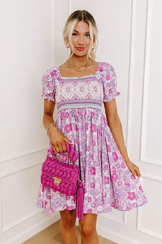 Fan Fav Smocked Floral Mini Dress in Pink Chic Puff Sleeve Mini Dress