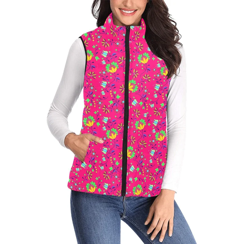 Fleur Indigine Rouge Women's Padded Vest Jacket Cotton Fabric Linen Fabric Terry Fabric